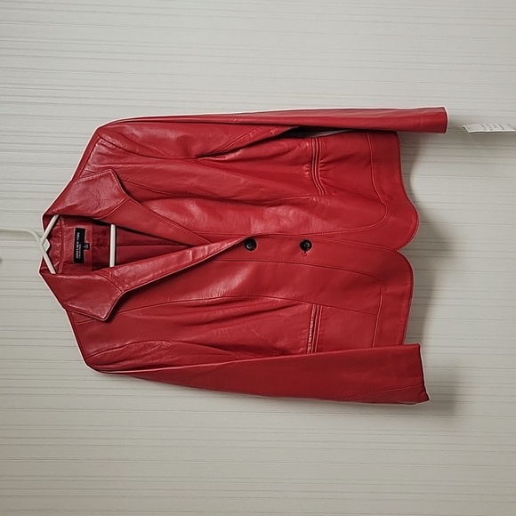 Jones New York sz medium red leather blazer. New fully lined butter soft - Picture 1 of 7